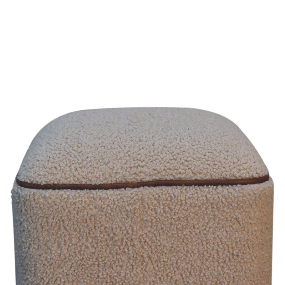 15" Beige and Brown Boucle Round Footstool