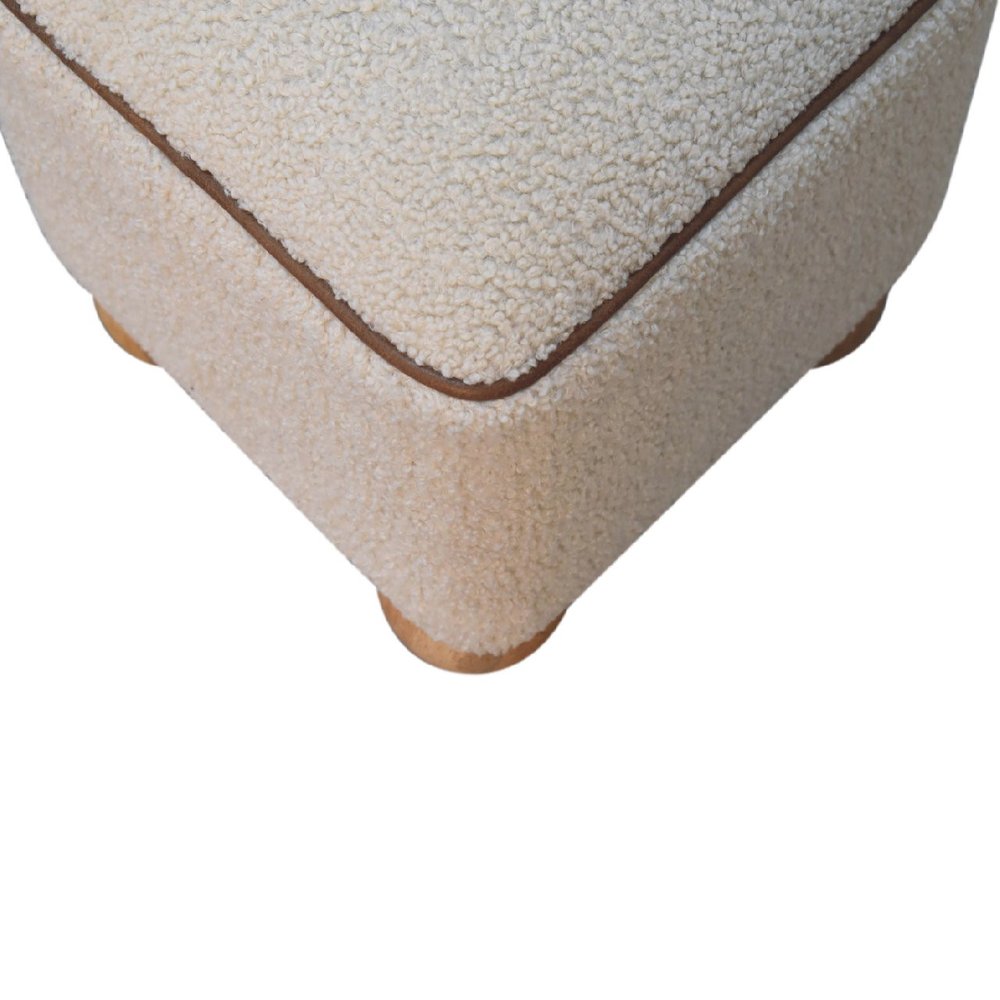 15" Beige and Brown Boucle Round Footstool