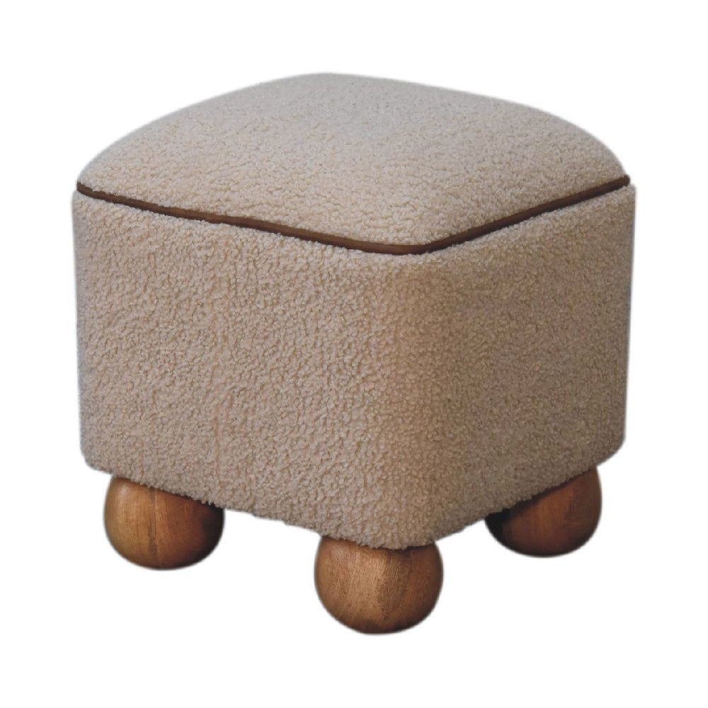 15" Beige and Brown Boucle Round Footstool