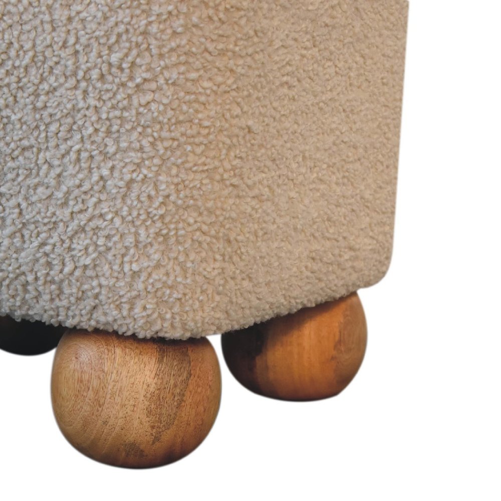 15" Beige and Brown Boucle Round Footstool
