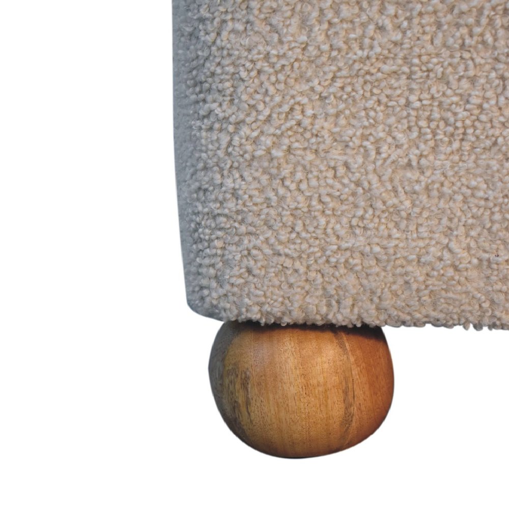 15" Beige and Brown Boucle Round Footstool