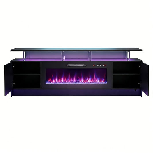 80" Black Wood Fireplace Entertainment Center With Fireplace