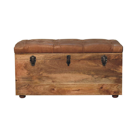 35" Brown Solid Wood Storage Bench
