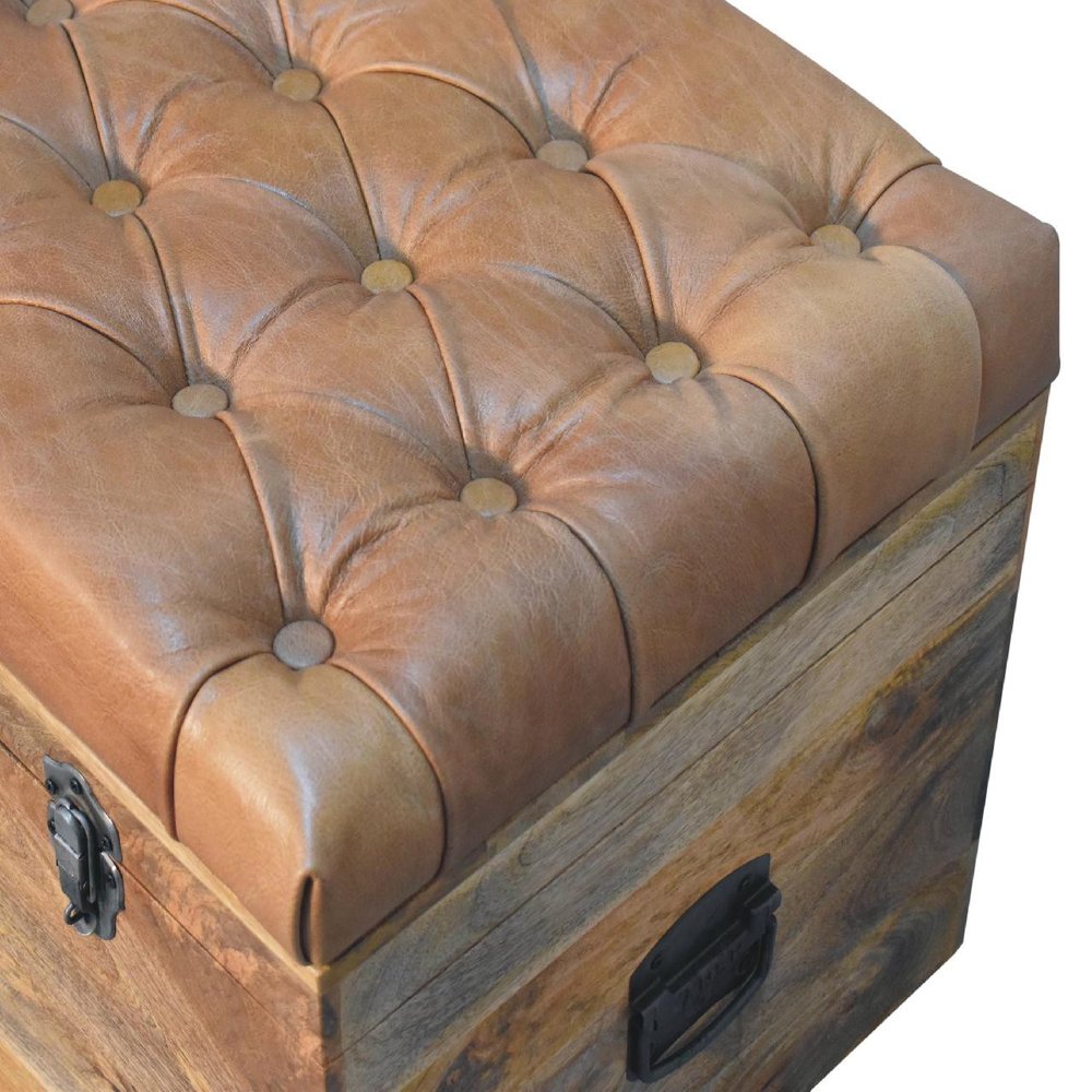 35" Brown Solid Wood Storage Bench