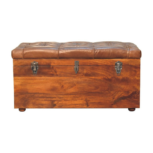 35" Brown Solid Wood Storage Bench
