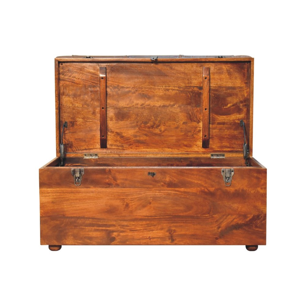35" Brown Solid Wood Storage Bench