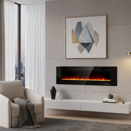 72" Black Metal Electric Fireplace