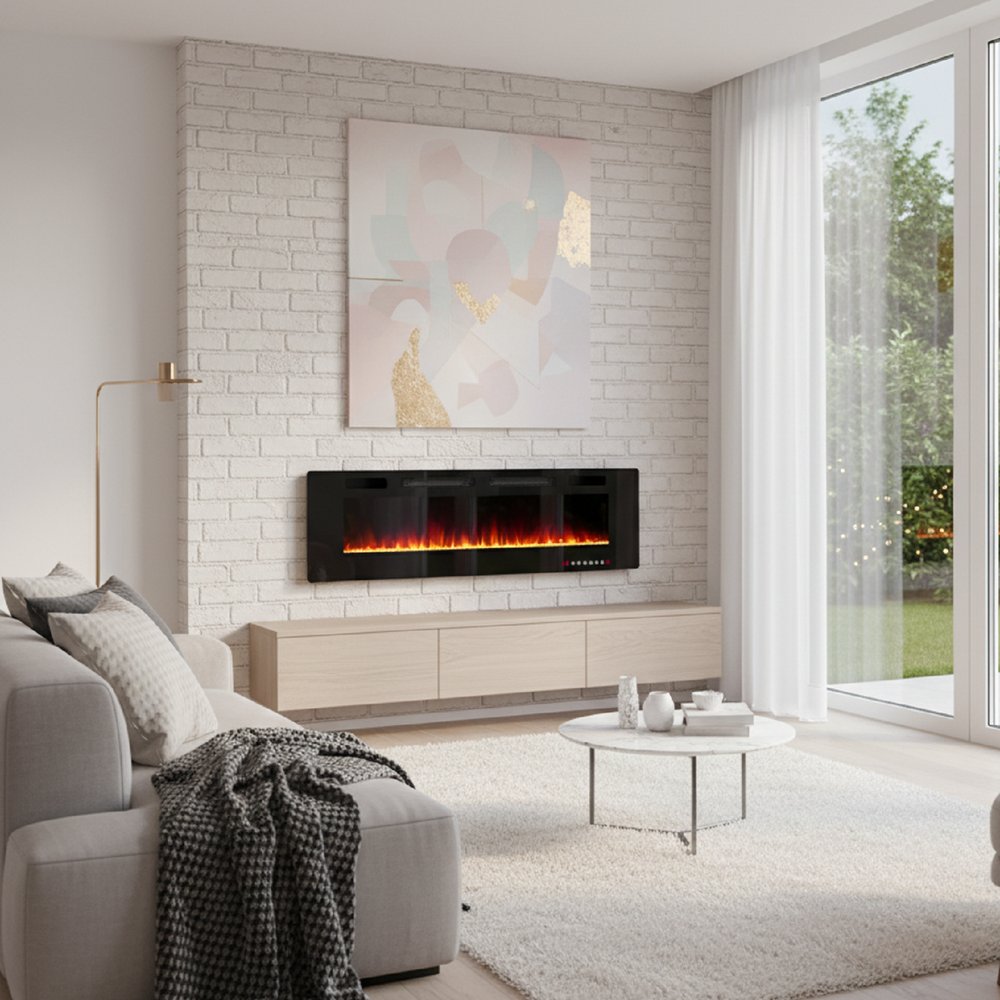 72" Black Metal Electric Fireplace