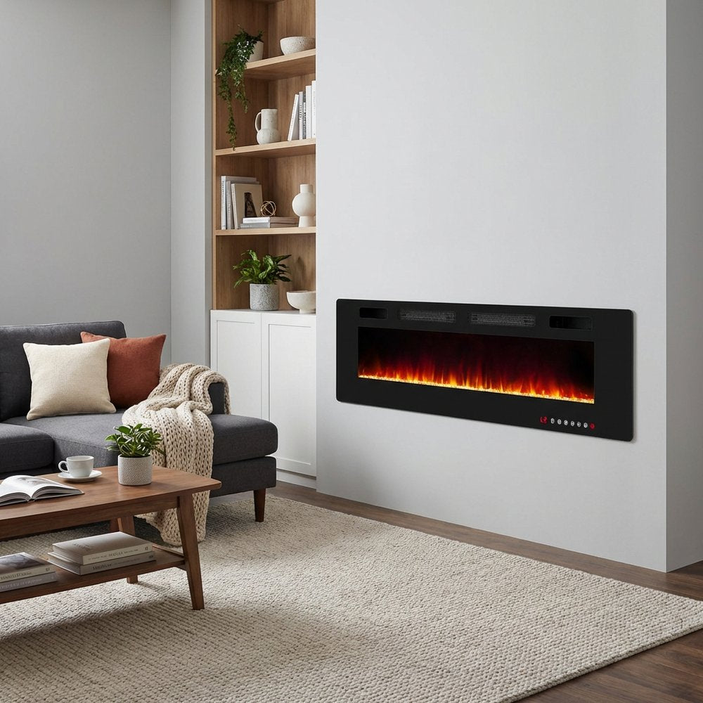 72" Black Metal Electric Fireplace