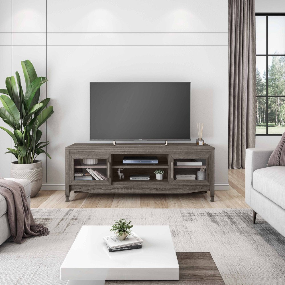 53" Gray Wood Enclosed and Open Storage TV Stand