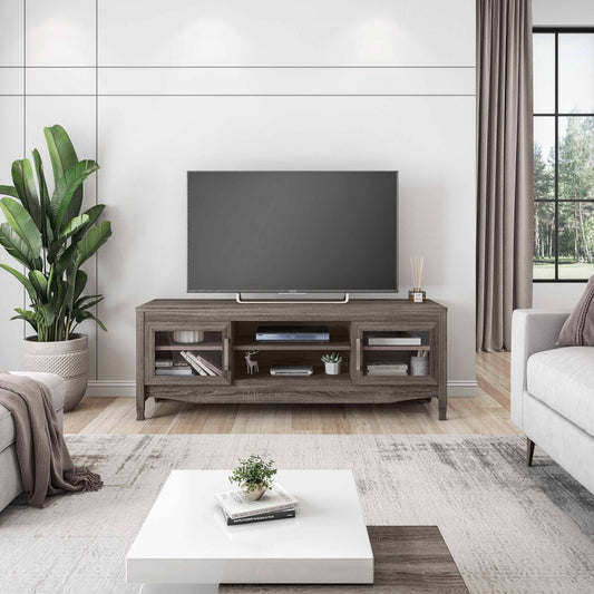 53" Gray Wood Enclosed and Open Storage TV Stand