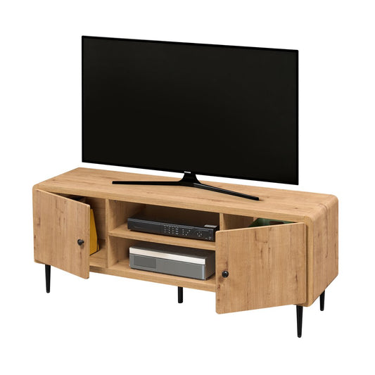 55" Oak Wood Enclosed and Open Storage TV Stand