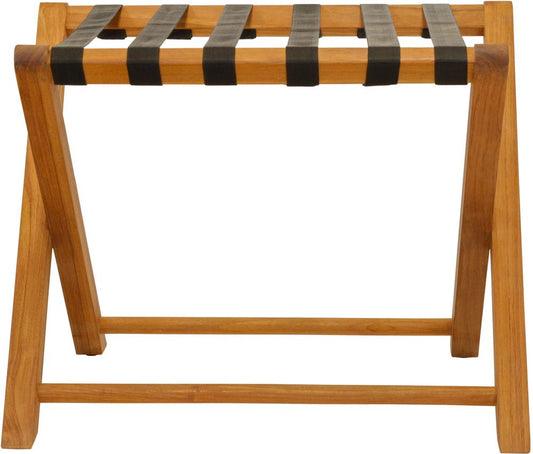 Natural Solid Wood Folding Luggage Rack With Black Straps