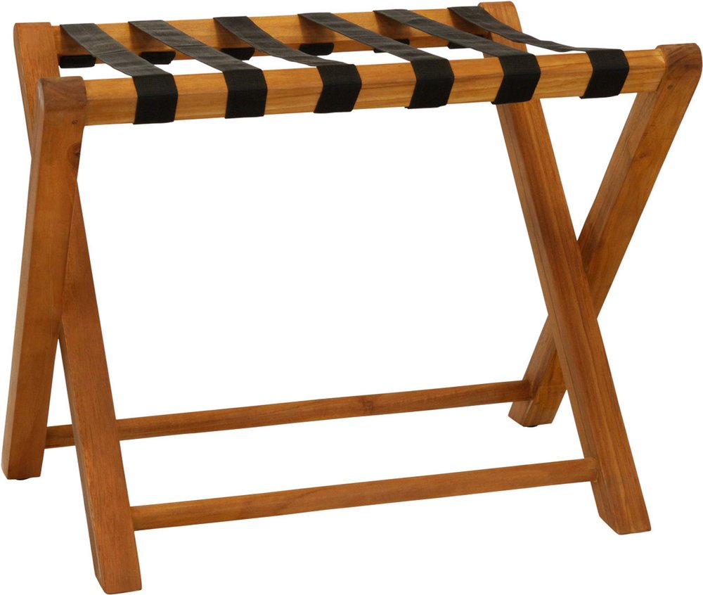 Natural Solid Wood Folding Luggage Rack With Black Straps