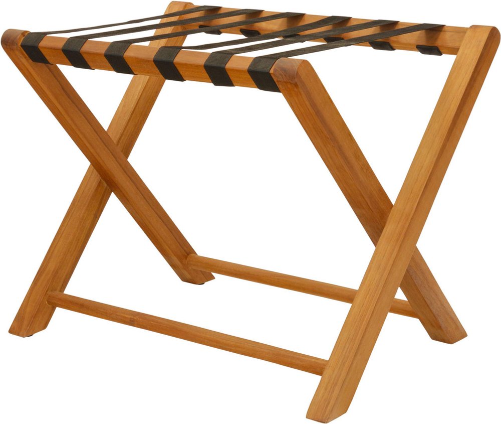 Natural Solid Wood Folding Luggage Rack With Black Straps