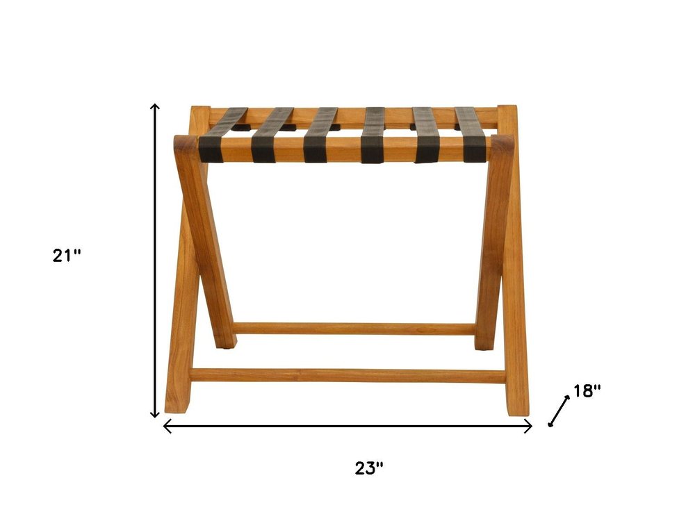 Natural Solid Wood Folding Luggage Rack With Black Straps