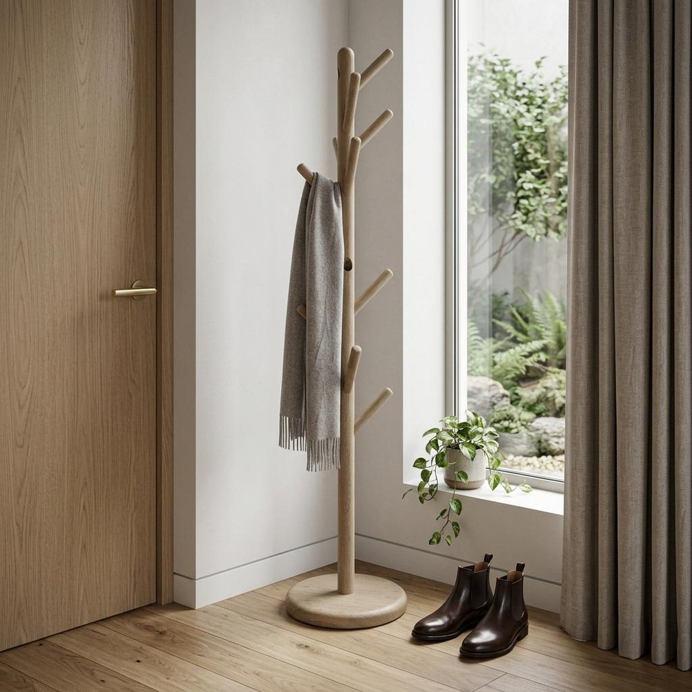 67" Gray Solid Wood Ten Hook Freestanding Coat Rack