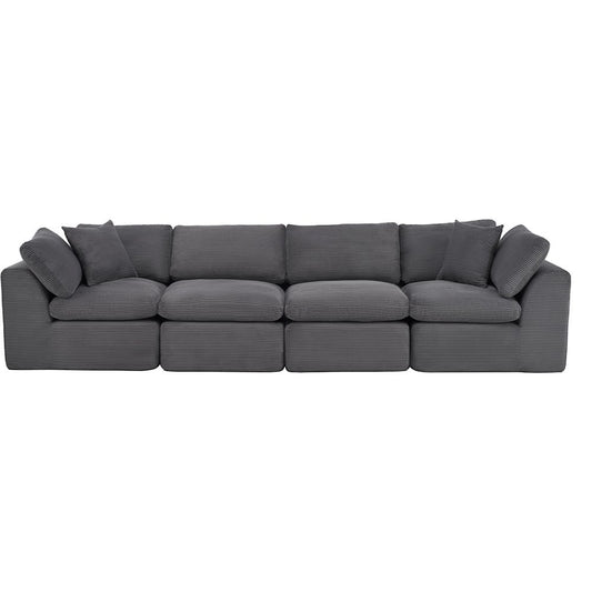 138" Dark Gray Corduroy Modular Sofa With Toss Pillows