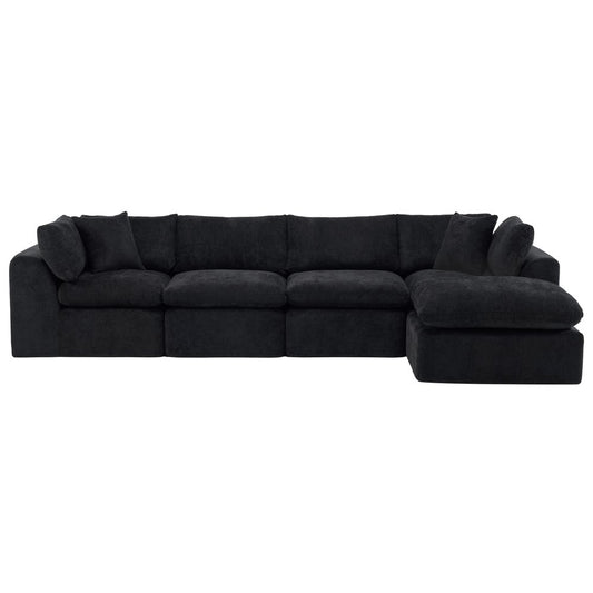 138" Black Chenille Modular Sofa With Ottoman And Toss Pillows