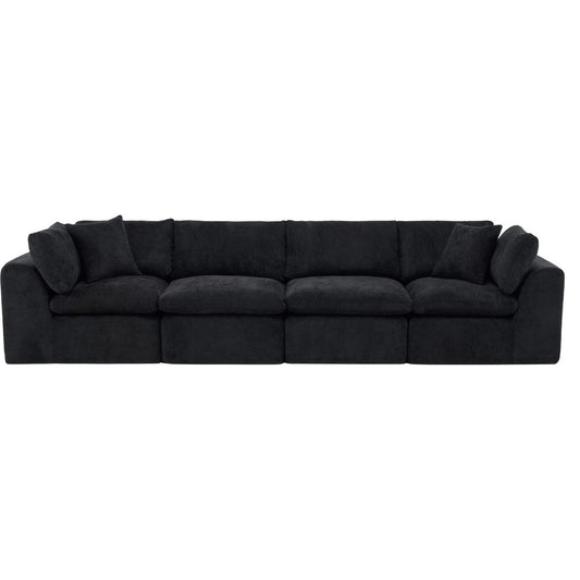 138" Black Chenille Modular Sofa With Toss Pillows
