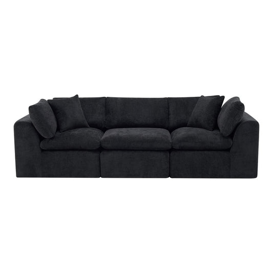 108" Black Chenille Modular Sofa With Toss Pillows