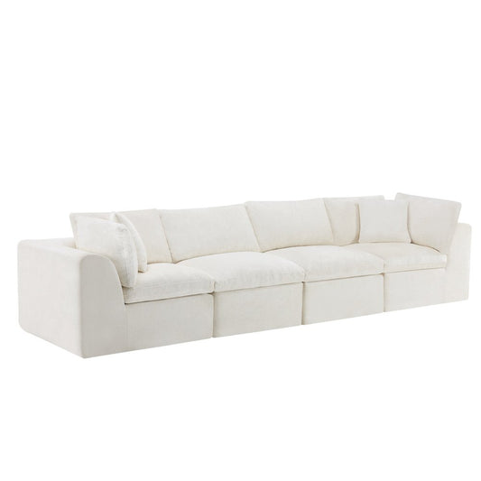 138" Beige Chenille Modular Sofa With Toss Pillows
