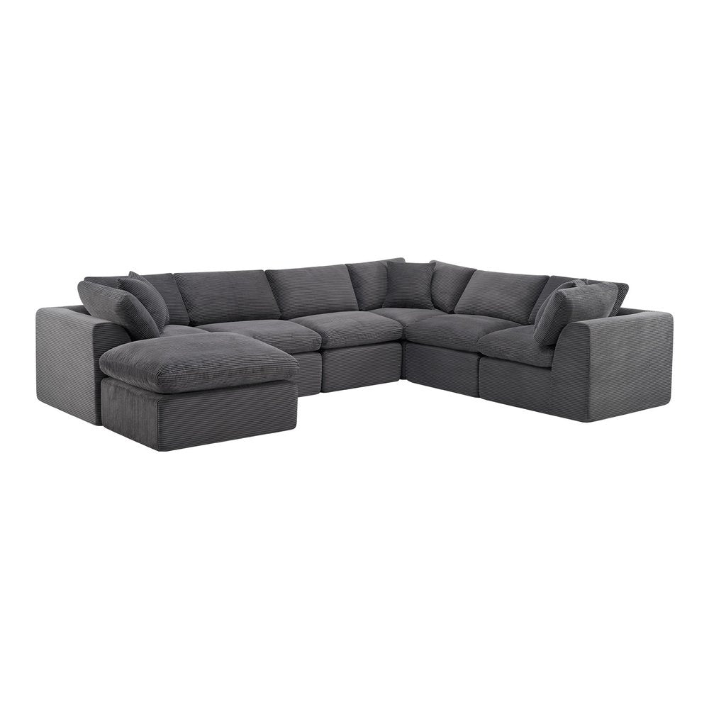 138" Dark Gray Corduroy Modular Sofa With Ottoman And Toss Pillows