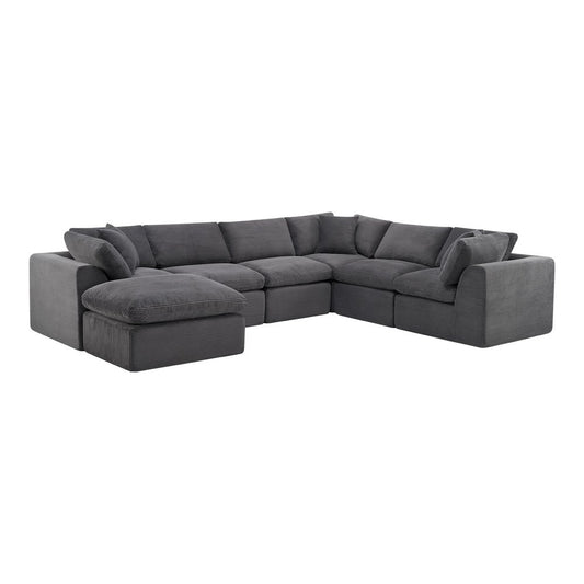138" Dark Gray Corduroy Modular Sofa With Ottoman And Toss Pillows