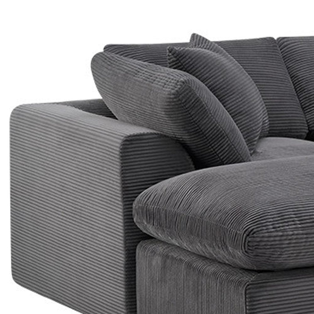 138" Dark Gray Corduroy Modular Sofa With Ottoman And Toss Pillows