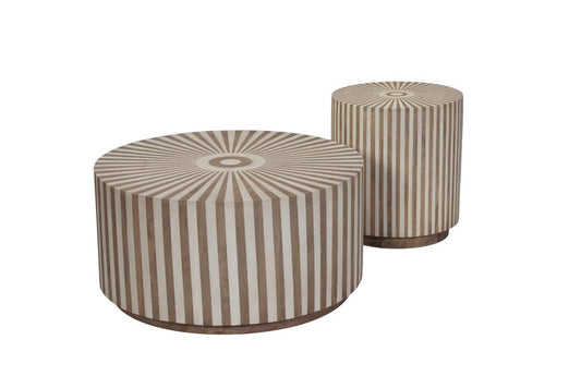 Set of Two Brown Solid Wood Round Drum Furniture Set