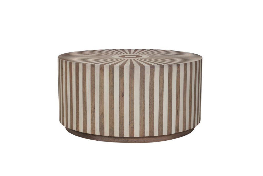 Set of Two Brown Solid Wood Round Drum Furniture Set