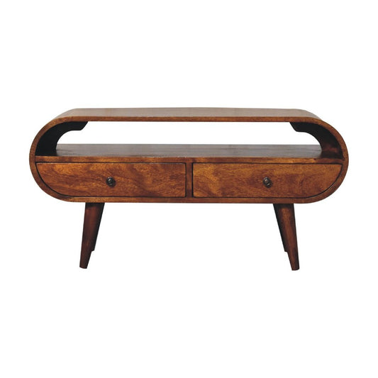 35" Brown Solid Wood Enclosed and Open Storage TV Stand