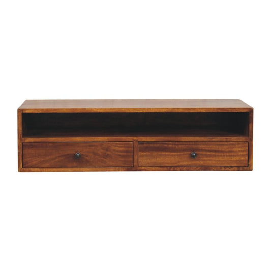 35" Brown Solid Wood Floating Mount TV Stand