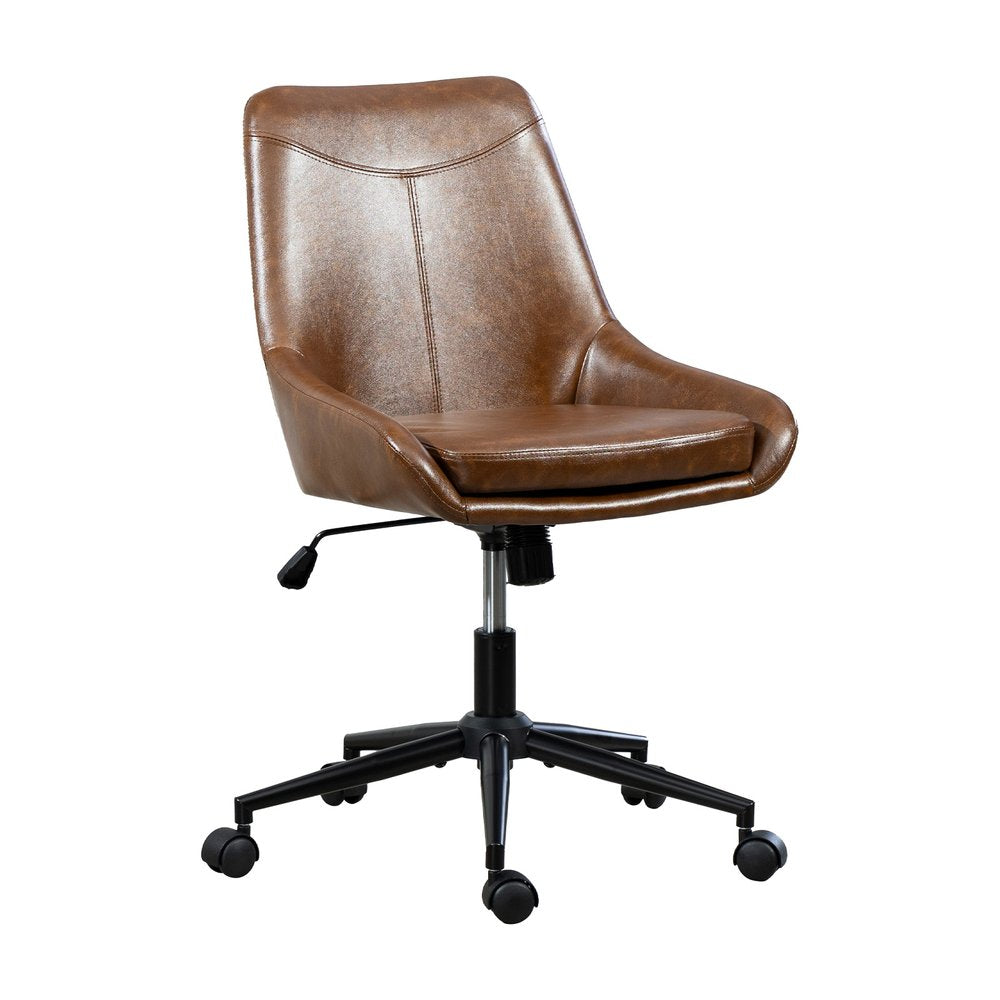 Light Brown and Black Adjustable Height Swivel Rolling Office Chair