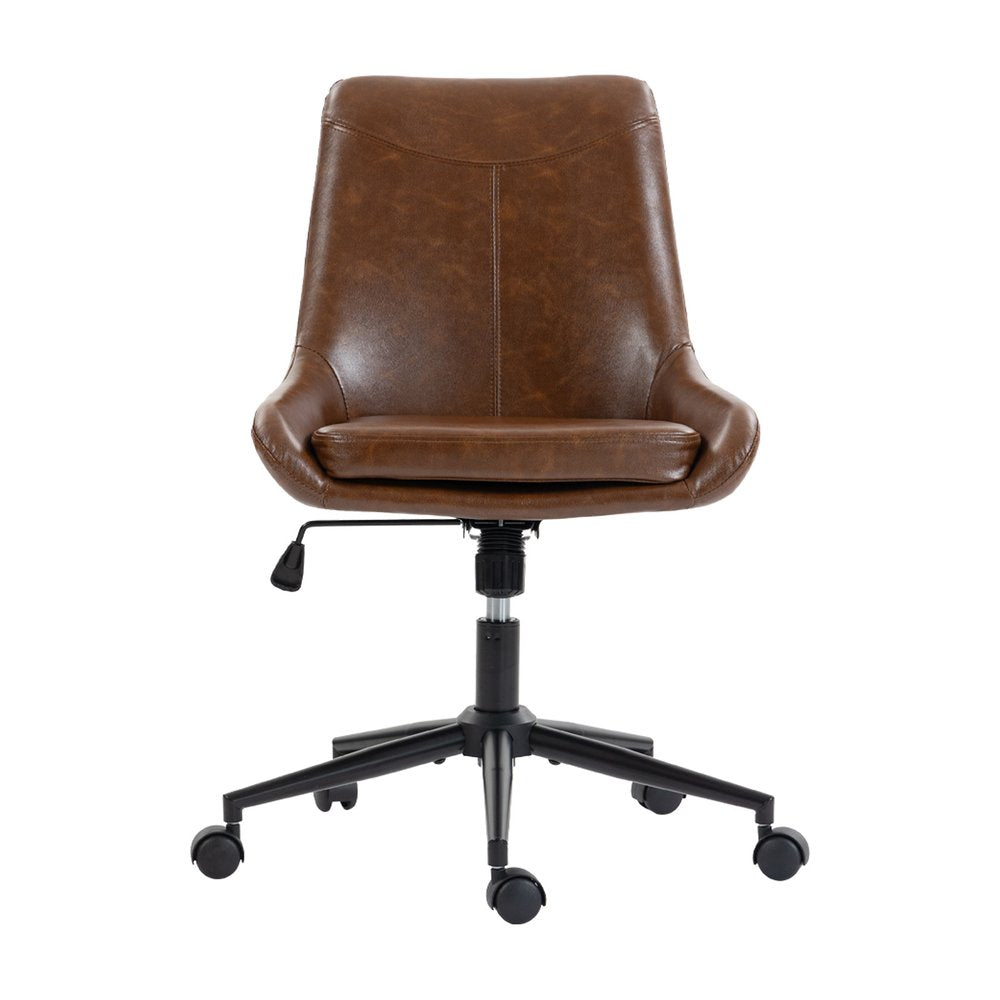 Light Brown and Black Adjustable Height Swivel Rolling Office Chair