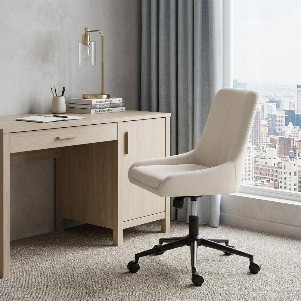 Beige and Black Adjustable Height Swivel Rolling Office Chair