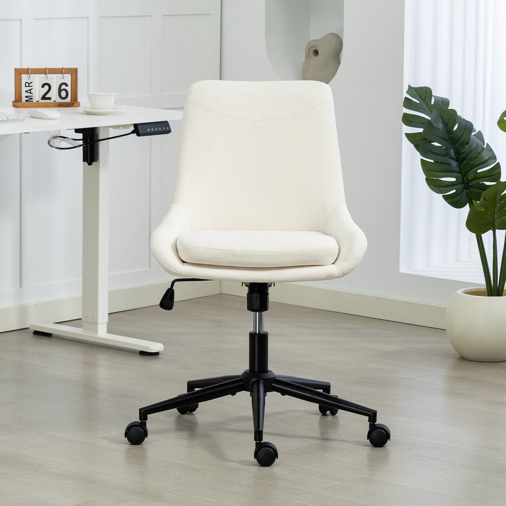 Beige and Black Adjustable Height Swivel Rolling Office Chair